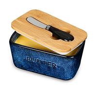 Vicrays Porcelain Airtight Lid Butter Container with Knife - Large Blue Butter Keeper Crock for Countertop