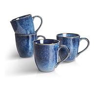vicrays Porcelain Tea Mug Set of 4, 350 ml, Stoneware Coffee Mug for Men, Women, Unique Glazed Mugs with Handle for Coffee, Tea, Milk, Cocoa, Cereal (Blue)