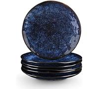 vicrays Porcelian Round Dessert Plate, 20.3 cm, Microwave, Oven, Dishwasher Safe, Scratch Resistant, Porcelain Fluted Suitable for Salad, Fruit, Snack, Home, Party, Set of 6 (Starry Blue)