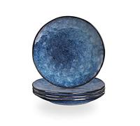 vicrays Porcelian Round Dessert Plate, 20.3 cm, Microwave, Oven, Dishwasher Safe, Scratch Resistant, Porcelain Fluted Suitable for Salad, Fruit, Snack, Home, Party, Set of 4 (Coral Blue)