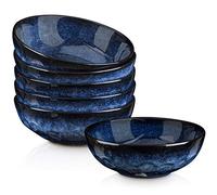vicrays Rice Dessert Cereal Bowls 6 Piece Stoneware Vintage Look Ceramic Starry Blue Large Serving Bowl, Soup/Mixing/Fruit/Noodle/Ramen China Bowl, Capacity of 940 ml. (18x18x6.3 cm)