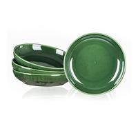 vicrays Salad Pasta Serving Bowls - Large Ceramic Wide Shallow Bowls Set 47 Ounces Big Dinner Plates Bowls Porcelain 10 Inch Low Flat Design Soup Bowl Microwave Dishwasher Safe (Green)