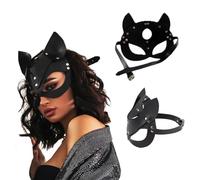 VicSec Masquerade Leather Mask Sexy PU Leather Half Face Fox Mask Halloween Cosplay Face Cover Punk Mysterious Eyemask Costume Accessories for Carnival Rave Ball Dance Easter Party