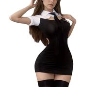 VicSec Women Sexy Lingerie Sets Police Officer Cosplay Costume Oufits Naughty Secretary OL Roleplay Uniform Babydoll Mini Dress Up Teddy Flight Attendant Roleplay Short Sleeve V Neck Nightwear