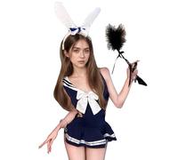 VicSec Womens Bunny Lingerie Role play Sailor Costume Outfit Cosplay Anime Girl Suit One Piece Babydoll Bodysuit (Navy, One Size)