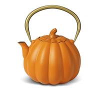 VICSKY Orange Pumpkin Cast Iron Teapot, Natural Pumpkin Color, Japanese Cast Iron Tea Kettle Stovetop Safe with Infuser, Cute Creative Pumpkin Halloween Teapot(40oz/1200ml, Orange)