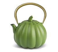 VICSKY Pumpkin Cast Iron Teapot - Japanese Tetsubin Tea Kettle 40oz/1200ml | Enameled Interior & Extended Infuser for Loose Leaf and Tea Bags | Stovetop Safe | Natural Pumpkin Shape (Green)