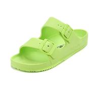 VICT POPU Womens Sandals Open Toe Adjustable Double Buckle Strap Waterproof EVA Footbed Arch Support Mules Slides Fluorescent Green UK 3