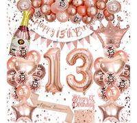 VICTERR 13th Birthday Decorations Girls: Rose Gold Party Pack with Balloons, Banners, Sash & Cake Topper