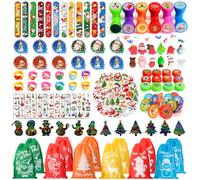 VICTERR Christmas Party Favours Kids, 170PCS Christmas Party Bag Fillers with Drawstring Bags Slap Bracelets and Stamps, Stocking Fillers for Kids, XMAS Toys Surprise Gifts Goodie Bags Treasure Box