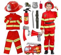 VICTERR Fireman Costume, 12pcs Kids Role Play Halloween Costumes, Toy Aged 3 to 5' School Costumes, Costume Parties, Fire Drill Education, Christmas, School and Home Play (110cm), Orange