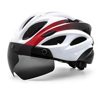 Victgoal Adults Bike Helmet for Men Women Detachable Magnetic Goggle Visor Bicycle Helmet with LED Rear Light Cycling Road Mountain Cycle Helmet (White Black)