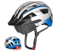 VICTGOAL Bike Helmet MTB Helmet with Removable Magnetic Goggles Detachable Sun Visor and LED Rear Light Road Bike Helmet for Adult Men Women Safety Helmet (Silver, L: 57-61 cm)