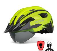 Victgoal Bike Helmet with USB Rechargeable LED Light Removable Magnetic Goggles Visor Breathable MTB Mountain Bicycle Helmet for Unisex Men Women Adjustable Cycle Helmets (XL: 59-63 cm, Yellow)