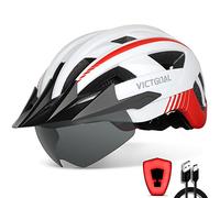 Victgoal Bike Helmet with USB Rechargeable LED Light Removable Magnetic Goggles Visor Breathable MTB Mountain Bicycle Helmet for Unisex Men Women Adjustable Cycle Helmets (XL: 59-63 cm, White)