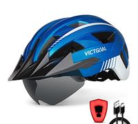 Victgoal Bike Helmet with USB Rechargeable LED Light Removable Magnetic Goggles Visor Breathable MTB Mountain Bicycle Helmet for Unisex Men Women Adjustable Cycle Helmets (XL: 59-63 cm, Metal Blue)