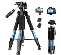 Victiv 188cm Upgraded Camera Tripod for DSLR with 1/4" Extension Interface | Travel Tripod for Canon Sony Nikon with Detachable 3-way Swivel Head, Camera Stand with Phone Holder & Remote Control -Blue