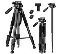 Victiv 72-inch Camera Tripod Aluminum Monopod T72 Max. Height 182cm- Lightweight and Compact for Travel with 3-way Swivel Head and 2 Quick Release Plates for DSLR Video Shooting - Black