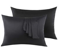 Victivic 100% Silk Pillow Cases 2 Pack, Mulberry Silk Pillowcase for Hair and Skin with Hidden Zipper, Soft Breathable Smooth Cooling Silk Pillowcase for Sleeping Women (Black, Standard)