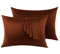 Victivic 100% Silk Pillow Cases 2 Pack, Mulberry Silk Pillowcase for Hair and Skin with Hidden Zipper, Soft Breathable Smooth Cooling Silk Pillowcase for Sleeping Women (Chocolate, Standard)