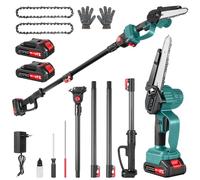 Victoam 2-in-1 Cordless Pole Saw & Mini Chainsaw, 8 Inch Adjustable Length High Branch Pruner, 180° Rotatable Head Pure Copper Motor Electric Tree Trimmer with 2Pcs 2000mAh Batteries