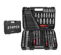 Victoam 216 Pcs Drive Socket Set, 1/4, 3/8, 1/2 Inch Ratchet Wrench Set with Bits, Cr-V Metric Socket Spanner Set with Extension Bars Universal Mechanics Tool Sets for DIY Car Repair Household