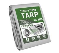 Victoam 4m x 4m Thickened for Durability Tarpaulin Waterproof, Heavy Duty Tarp Sheet Cover 320GSM Thickness 16Mil with Reinforced Grommets, Tarpaulin for Rooftop Camping Patio Pool Boat