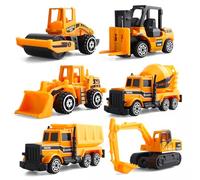 victob 6 Pack Diecast Construction Vehicles Toys - Mini Digger Cake Toppers - Bulldozer Dump Truck Small Toy Car Set for Kids Children Boys Girls - Gifts for 3 4 5 6 7 Year Olds