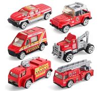 victob 6 Pack Diecast Fire Truck Vehicle Toy - Mini Car Metal Model Toy Set - Kids Fire Engine Emergency Vehicles Set for Boys Girls - Gifts for 3 4 5 6 7 Year Olds