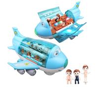 victob Electric Aeroplane Toy with Flashing LED Lights & Sounds, Bump and Go Airplane Toy, Durable ABS Aircraft for Toddlers Ages 3-8 for Boys & Girls, Blue