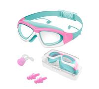 Victoper Kids Swimming Goggles 4-16 years, Upgraded Design Anti-Fog Anti-UV Wide Clear View Soft Silicone Adjustable Swimming Goggles with Ear&Nose Plug for Girls Lake Blue