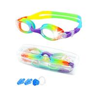 Victoper Kids Swimming Goggles 6-14 years, Waterproof HD Anti Fog No Leaking Wide Vision Soft Silicone Quick Adjust Split Yoke Comfort Strap, Girls Swimming Goggles Rainbow