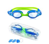 Victoper Kids Swimming Goggles 6-14 Years Waterproof HD Anti Fog No Leaking Wide Vision Soft Silicone Quick Adjust Split Yoke Comfort Strap Boys Blue Green