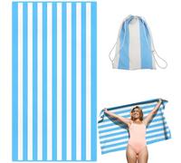 Victoper Microfiber Beach Towel d Rapid Drying Sand Free Soft Compact Lightweight Qualities Beach Towels for Adults Ideal for Swimming Beach Yoga Camping Gym Carry Bag Sky Blue Stripes 63x35 Inch