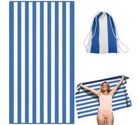 Victoper Microfiber Beach Towel Oversized Rapid Drying Sand Free Soft Compact Lightweight Qualities Beach Towels for Adults Ideal for Swimming Beach Yoga Camping Gym Carry Bag Blue Stripes 63x32 Inch
