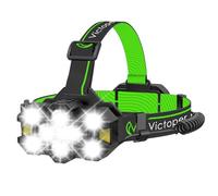 Victoper Rechargeable Head Torch with Upgraded 11 LED, 25,000 Lumen Super Bright Headlamp, 12+12 Modes, Waterproof, Gesture Sensing Hands-Free Light for Camping, Running, Fishing, and Hiking Green