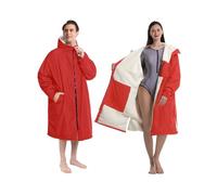 Victoper Waterproof Changing Robe Adults Warm Lining Upgraded Waterproof Inner Pocket Windproof Changing Robes Swimming Surfing (UK, Alpha, One Size, Regular, Regular, one size, red)