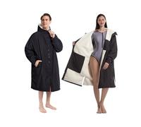 Victoper Waterproof Changing Robe Adults Warm Lining Upgraded Waterproof Inner Pocket Windproof Changing Robes Swimming Surfing (UK, Alpha, One Size, Regular, Regular, one size, dark black)