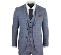 Victor Blue 3 Piece Suit Check Classic Paul Andrew Blue 38R