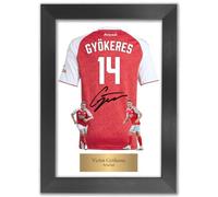 Victor Gyokeres Autograph Arsenal Signed Shirt Print - A4 Black Framed Reproduction | Football Memorabilia Collectible Wall Art Gift for Gyökeres Fans and Collectors Frame Size 25 x 34cm No171