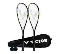 VICTOR Power Storm Twin Squash Racket Set, Protective Cover & Squash Balls