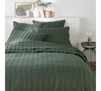 Victor Striped Washed Cotton Satin 300 Thread Count Duvet Cover cedar green