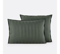 Victor Striped Washed Cotton Satin 300 Thread Count Pillowcase cedar green