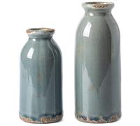 VICTOR & TERESA Blue and Grey Ceramic Vase Home Decor, Farmhouse Vases for Flowers, Flower Vase Set of 2, Rustic Decorative Vases for Pampas Grass, Table, Living Room, Shelf, Centerpieces, 8 inch