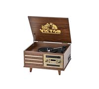 VICTOR VWRP-3700 Monroe Retro 8-in-1 Turntable and Entertainment Centre with Bluetooth and Built-in Speakers, Walnut