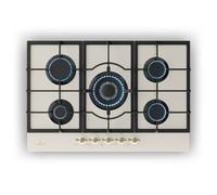 Klarstein Victoria gas hob, built-in, Sabaf burner, natural/propane gas, safety valves, automatic switch-off, cast iron pan supports, glass ceramic retro look, 5 flames, white