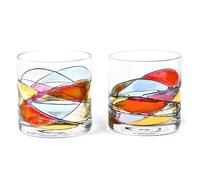Victoria Barcelona Whisky Glasses | Hand-Painted & Mouth-Blown Art Glass | Inspired by Gaudí’s Stained Glass in the Sagrada Familia | Elegant Gift for Whisky Lovers & Bourbon (Sagrada Red, Set 2)