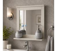 Victoria Bathroom Wall Mirror Stone Grey Wood Framed Wall Mounted Vanity Mirror With Mdf Shelf W40 X D13 X H425Cm