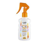 Victoria Beauty Sun Kiss SPF 50+ Sunscreen for Kids - Water-Resistant, Dermatologically-Tested Spray-On Kids Sensitive Sun Cream SPF 50+, Very High Broad-Spectrum UVA & UVB Sun Protection, 200ml