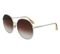 Victoria Beckham Woman VB224S 702 Sunglasses Metal Gold Brown Round Shaded